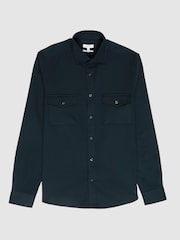 Reiss Navy James Twill Jersey Overshirt - Image 2 of 5
