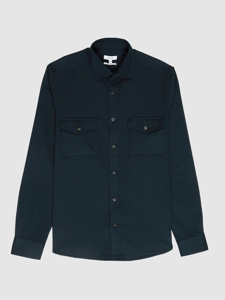 Reiss Navy James Twill Jersey Overshirt - Image 2 of 5