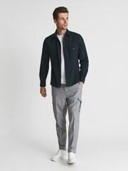 Reiss Navy James Twill Jersey Overshirt - Image 3 of 5