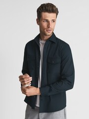 Reiss Navy James Twill Jersey Overshirt - Image 4 of 5