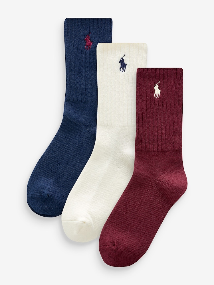 Polo Ralph Lauren Red Boys Unisex Cotton Crew Logo Socks 3 Pack - Image 2 of 7 Polo Ralph Lauren Red Boys Unisex Cotton Crew Logo Socks 3 Pack - Image 2 of 7