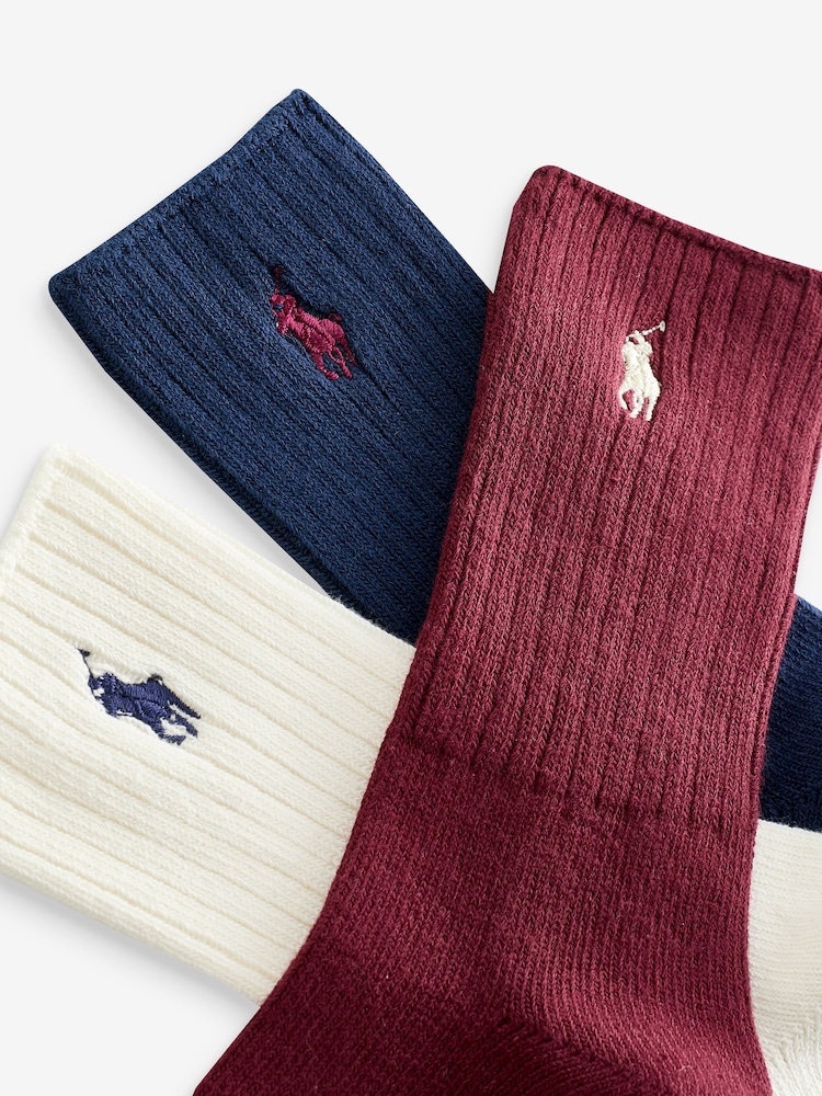 Polo Ralph Lauren Boys Unisex Cotton Crew Logo Socks 3 Pack - Image 6 of 7