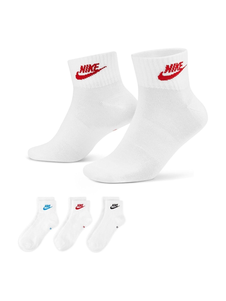 Vit/Röd - Nike Everyday Essential Ankel 100% bomull Strumpor 3 Paket - Bild 1 av 4