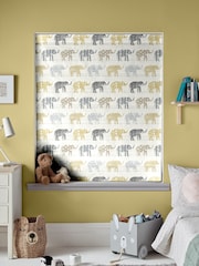 Lemon Yelllow Kids Patterned Elephants Made To Measure Roman 100% Cotton Blind - Image 5 of 6