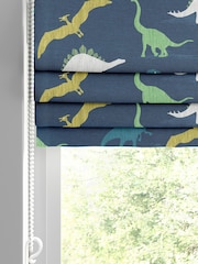 Navy Blue Kids Multi Dino Made To Measure Roman 100% Cotton Blind - Image 2 of 5