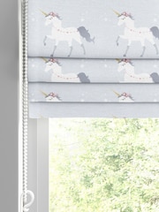 Blue Grey Magical Unicorn Made To Measure Roman 100% Cotton Blind - Image 2 of 6