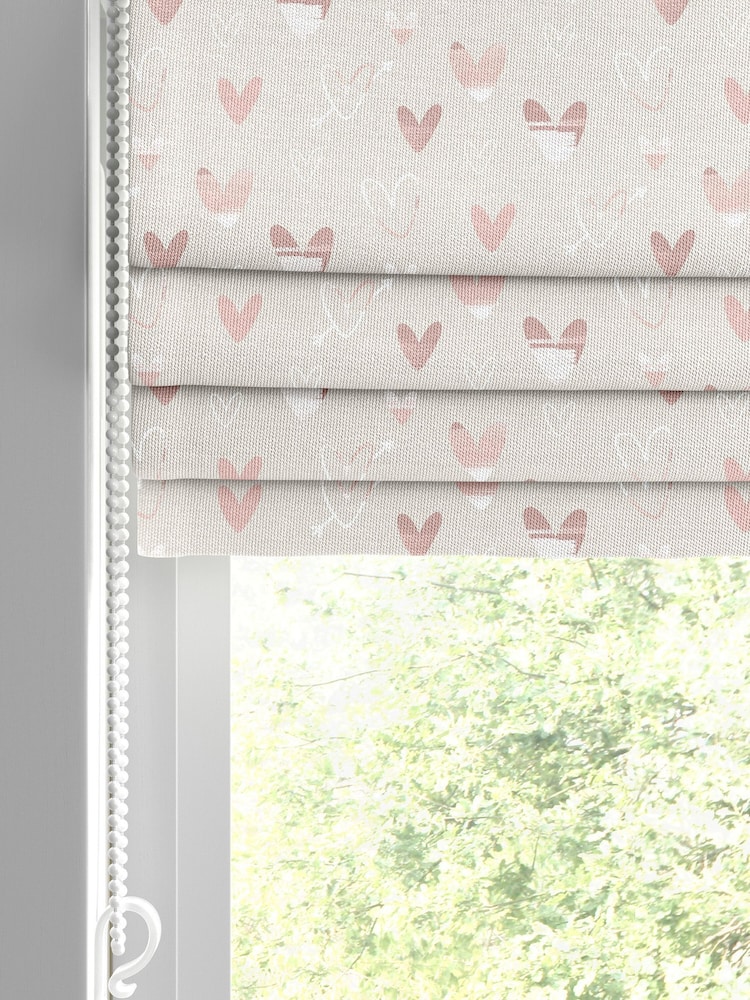 Natural Linen Kids Love Hearts Made To Measure Roman 100% Cotton Blinds - Image 2 of 6