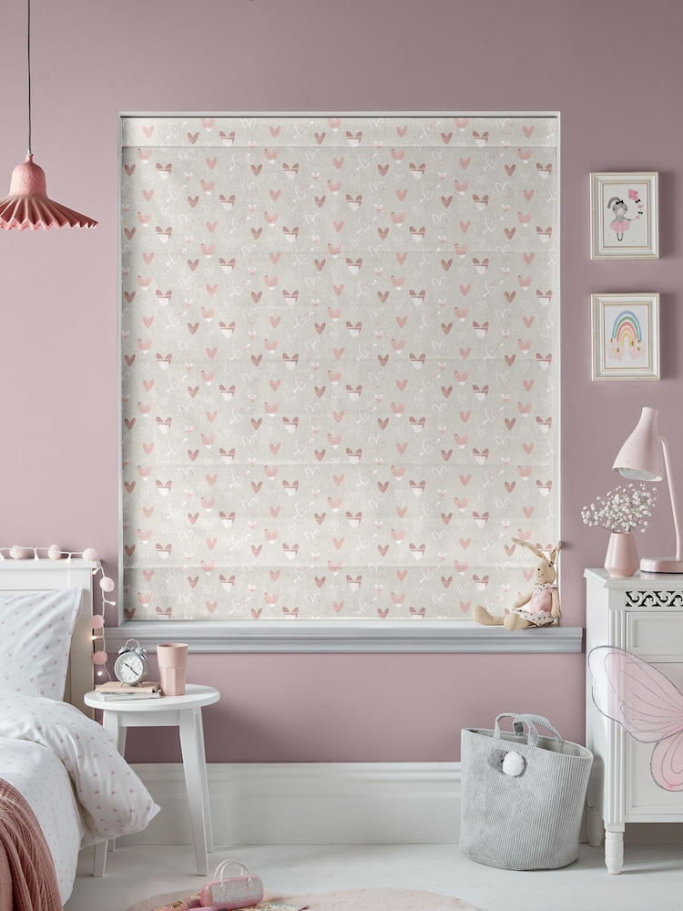 Natural Linen Kids Love Hearts Made To Measure Roman 100% Cotton Blinds - Image 5 of 5