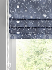 Ink Blue Kids Space And Moon Made To Measure Roman 100% Cotton Blinds - Image 2 of 6