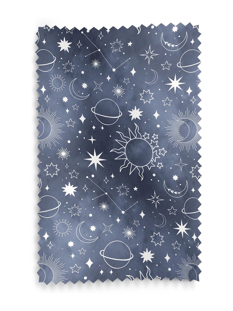Ink Blue Kids Space And Moon Made To Measure Roman 100% Cotton Blinds - Image 6 of 6