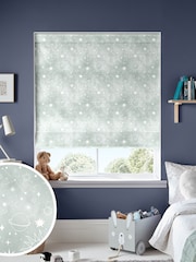 Sage Green Kids Space And Moon Made To Measure Roman 100% Cotton Blind - Image 1 of 6