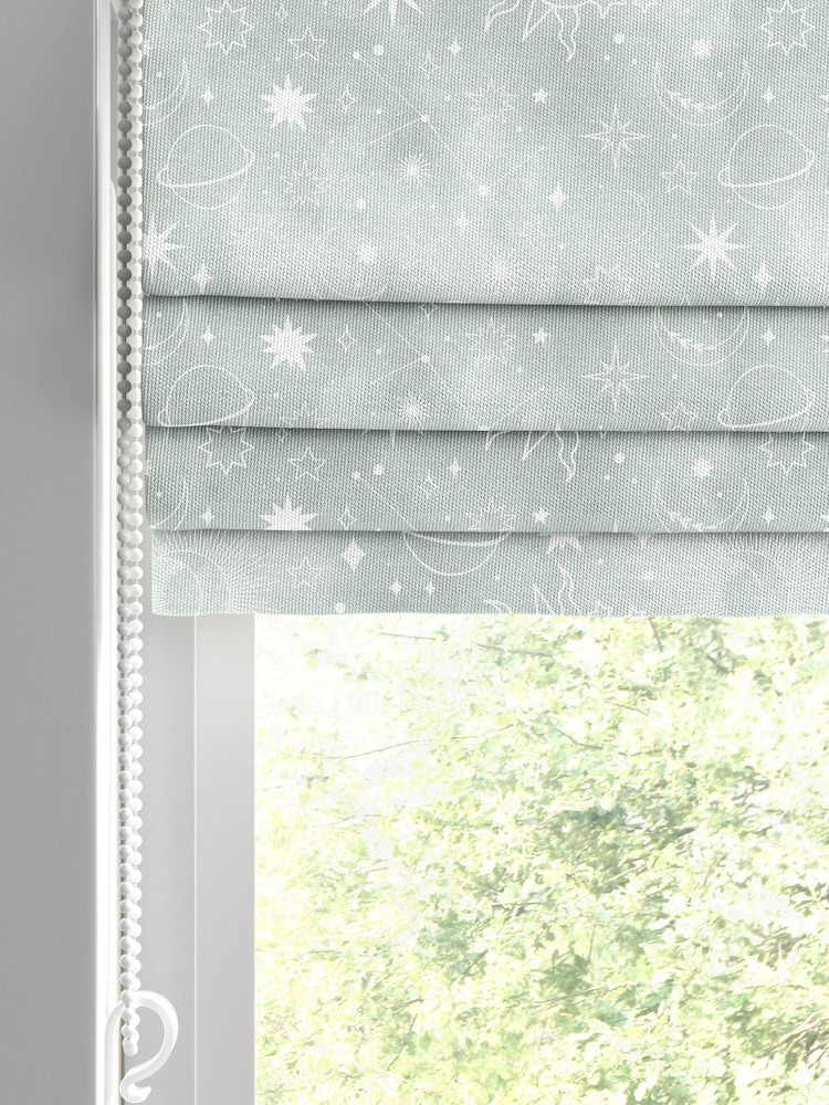 Sage Green Kids Space And Moon Made To Measure Roman 100% Cotton Blind - Image 2 of 6