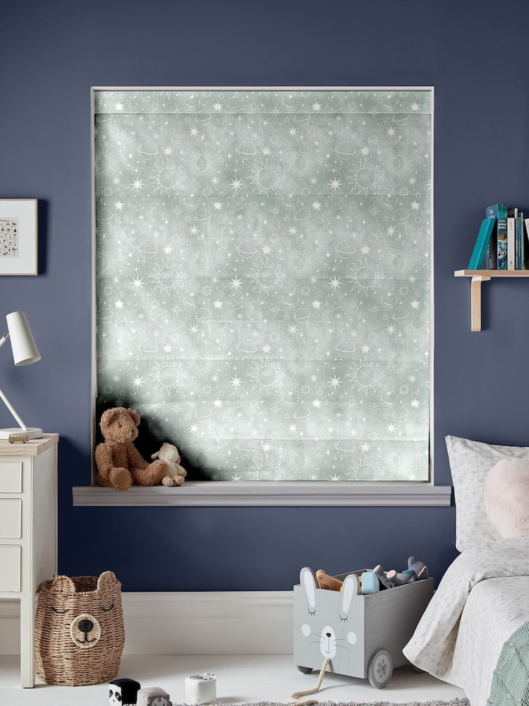 Sage Green Kids Space And Moon Made To Measure Roman 100% Cotton Blind - Image 5 of 5