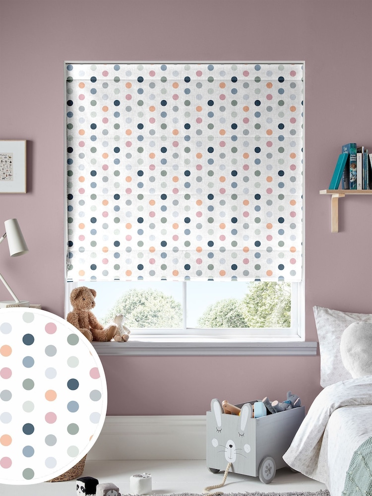Multi Kids Polka Dots Made To Measure Roman 100% Cotton Blind - Image 1 of 6
