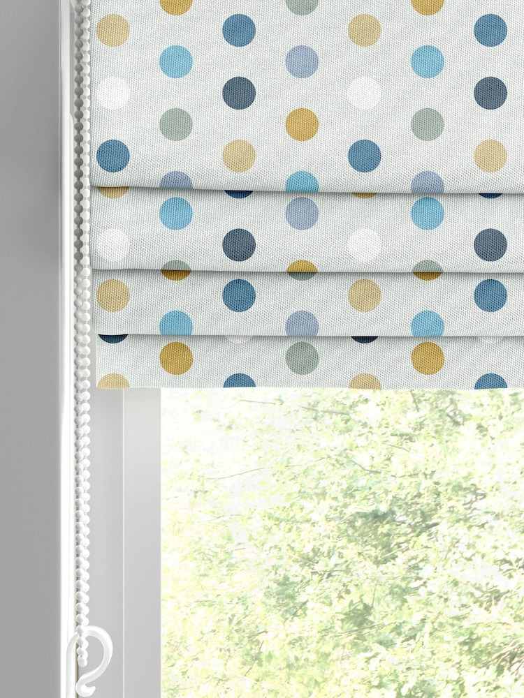 Sky Blue Kids Polka Dots Made To Measure Roman 100% Cotton Blind - Image 2 of 6