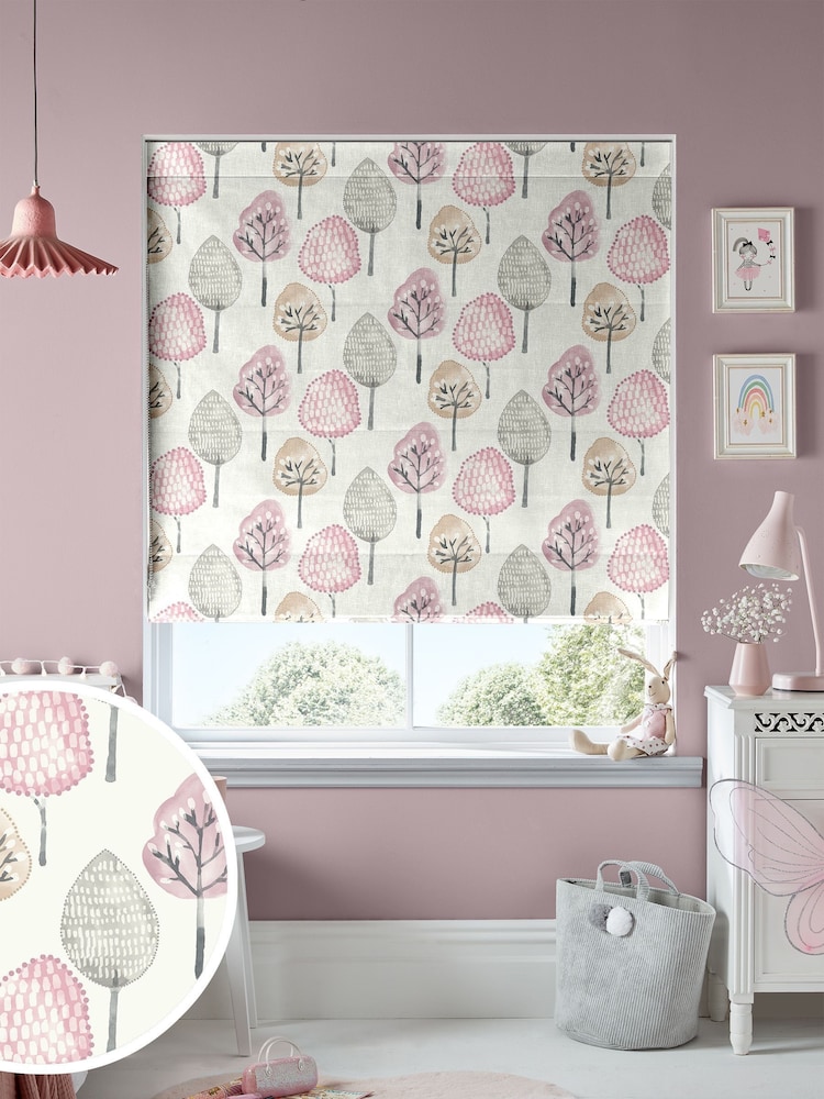Blush Pink Trees Made To Measure Roman 100% Cotton Blind - Image 1 of 6