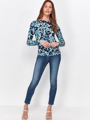 Sonder Studio Blue Blurred Floral Slash Neck Top - Image 3 of 5