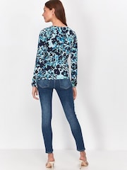 Sonder Studio Blue Blurred Floral Slash Neck Top - Image 4 of 5