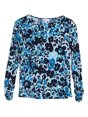 Sonder Studio Blue Blurred Floral Slash Neck Top - Image 5 of 5