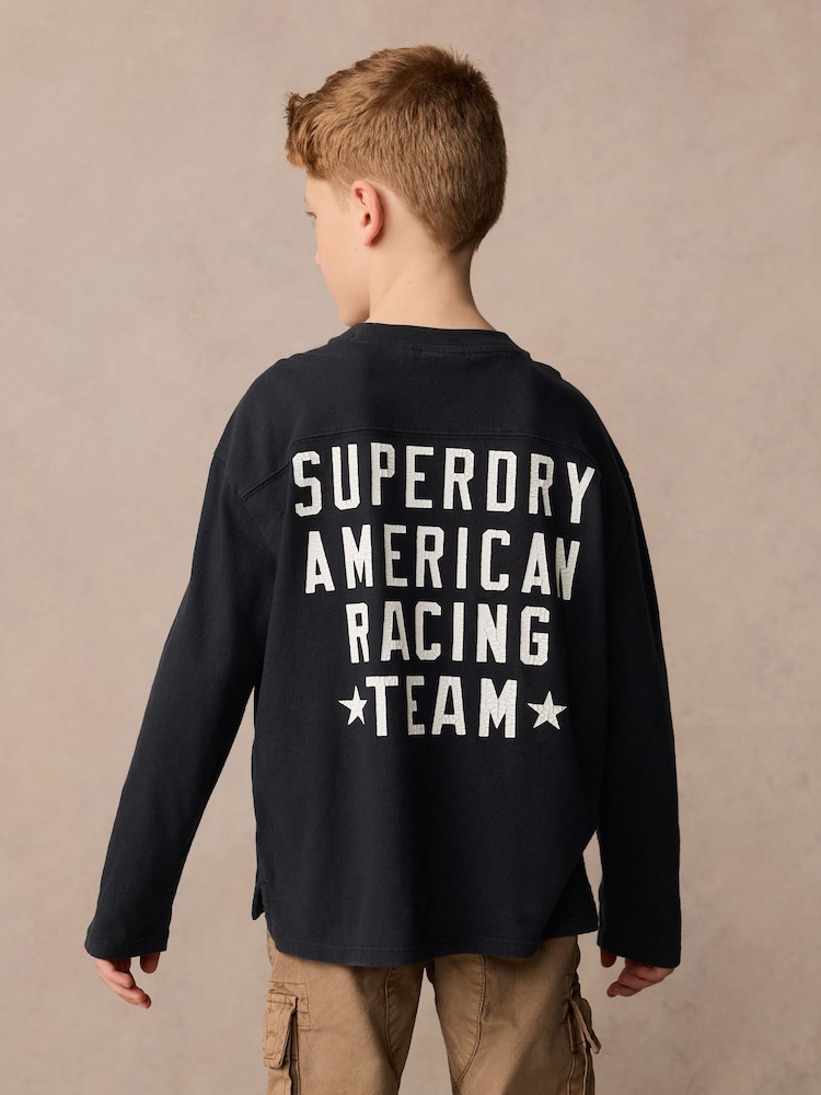 Superdry Charcoal Grey Long Sleeve Workwear Printed T-Shirt - Image 2 of 11 Superdry Charcoal Grey Long Sleeve Workwear Printed T-Shirt - Image 2 of 11