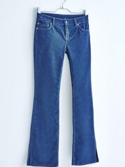 Indigoblau/Samt - Own Low Rise Stretch-Jeans mit ausgestelltem Bein und Saumschlitzen - Bild 1 von 7