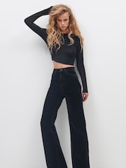 Black Velvet High Waist Wide Leg Jeans - Image 1 of 12