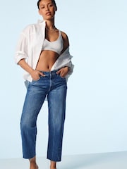 Mid Blue Twisted Seam Mom Jeans - Image 1 of 12