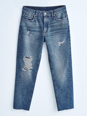 Own. Mid Blue Ripped Twisted Seam Mom Jeans - Image 3 of 7