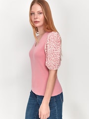 M&Co Pink Animal Print Chiffon Sleeve Top - Image 3 of 7