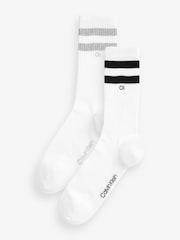Calvin Klein White Mens Striped 100% Cotton Socks 2 Pack - Image 1 of 3