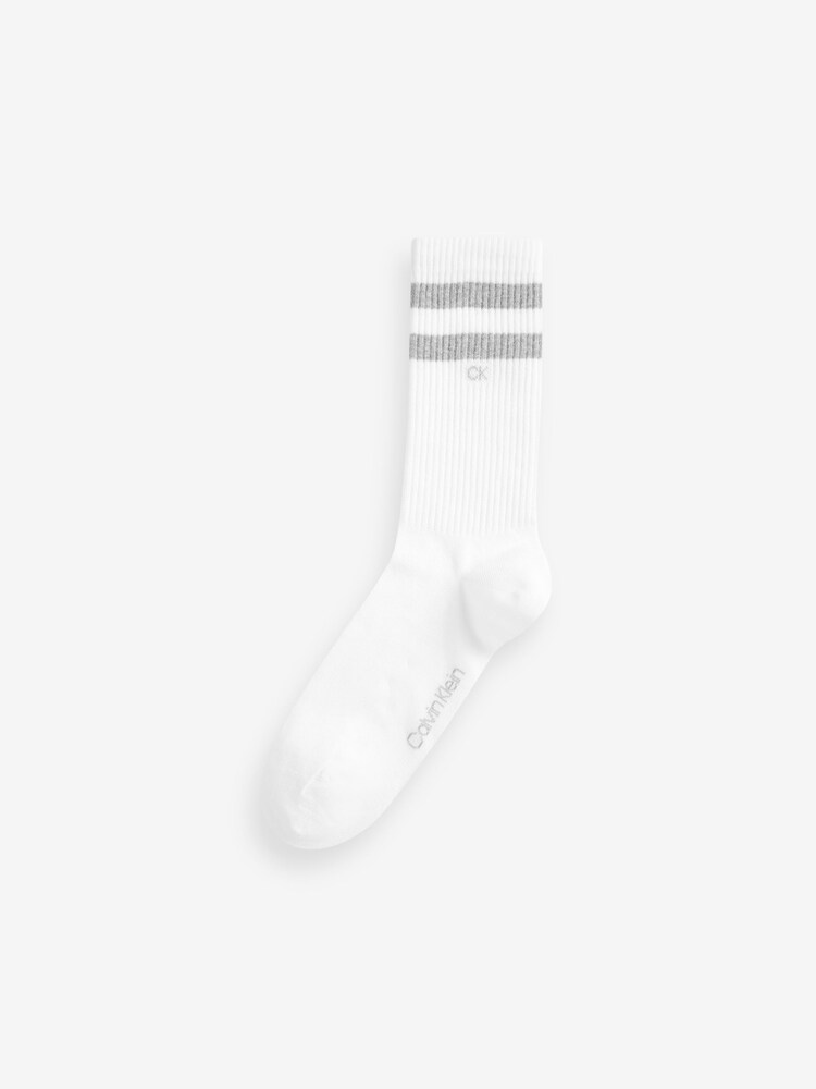 Calvin Klein White Mens Striped 100% Cotton Socks 2 Pack - Image 3 of 3 Calvin Klein White Mens Striped 100% Cotton Socks 2 Pack - Image 3 of 3