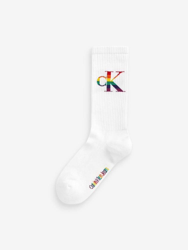 Calvin Klein White Mens Pride 100% Cotton Socks 1 Pack - Image 1 of 1