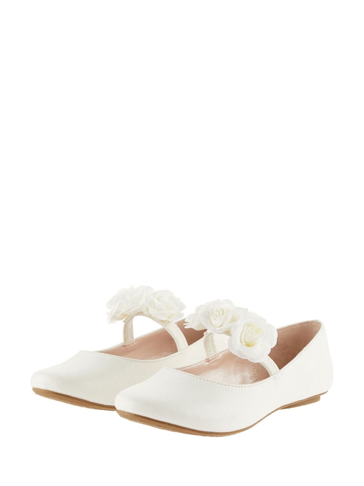 Monsoon White Brown Shimmer Corsage Ballerina Flats - Image 2 of 3