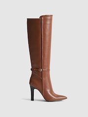 Reiss Tan Caitlin Leather Knee High Boots - Image 1 of 9