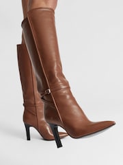 Reiss Tan Caitlin Leather Knee High Boots - Image 9 of 9