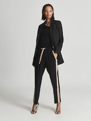 Reiss Black Frazer Taper Tapered Side Stripe Trousers - Image 1 of 6