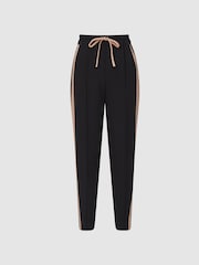 Reiss Black Frazer Taper Tapered Side Stripe Trousers - Image 2 of 6