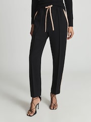 Reiss Black Frazer Taper Tapered Side Stripe Trousers - Image 3 of 6