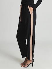 Reiss Black Frazer Taper Tapered Side Stripe Trousers - Image 4 of 6