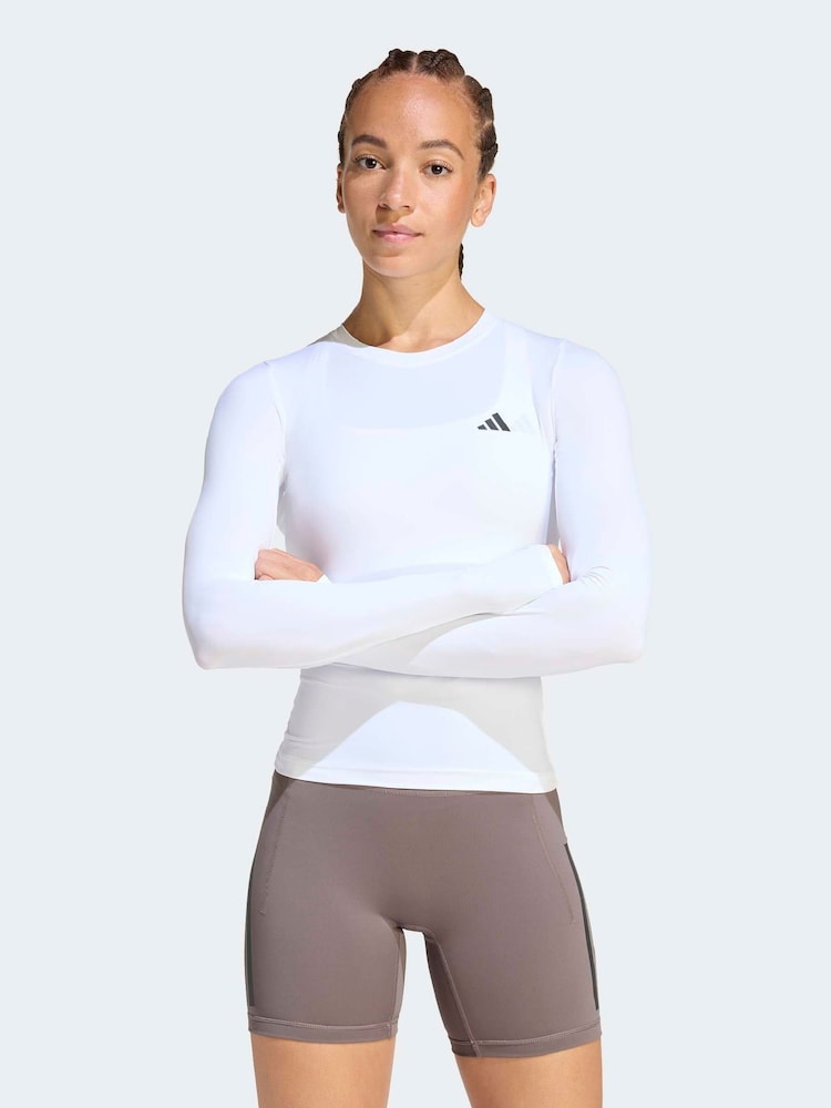 adidas White PrimeLift Essentials Contour Long Sleeve Top - Image 1 of 7 adidas White PrimeLift Essentials Contour Long Sleeve Top - Image 1 of 7