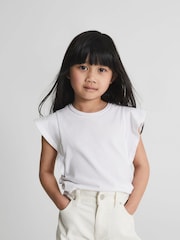 Reiss White Jude Jr Ruffle Shoulder T-shirt - Image 1 of 6