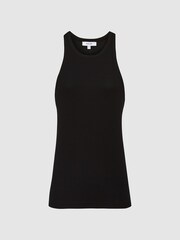 Reiss Black Mirabel Ribbed Jersey Racer Tank Top - Image 2 of 6