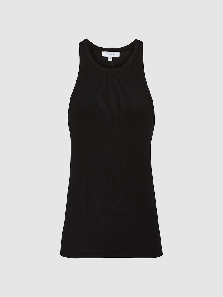 Reiss Black Mirabel Ribbed Jersey Racer Tank Top - Image 2 of 6