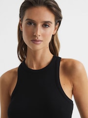 Reiss Black Mirabel Ribbed Jersey Racer Tank Top - Image 4 of 6