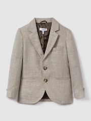 Reiss Oatmeal Auto 3-9 yrs Single Breasted Textured Linen Blazer - Image 2 of 4