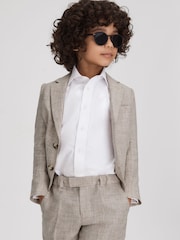 Reiss Oatmeal Auto 3-9 yrs Single Breasted Textured Linen Blazer - Image 3 of 4