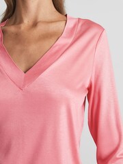 Reiss Pink Selena Long Sleeve V-Neck Jersey Top - Image 4 of 5