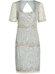 Adrianna Papell Blue Beaded Scallop Sheath Dress - Image 2 of 6
