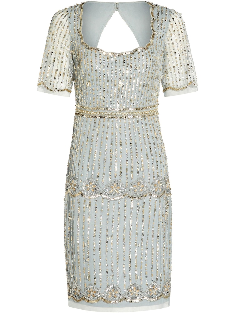 Adrianna Papell Blue Beaded Scallop Sheath Dress - Image 2 of 6