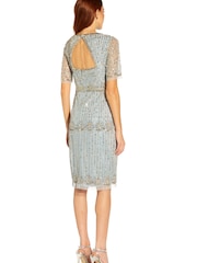 Adrianna Papell Blue Beaded Scallop Sheath Dress - Image 3 of 6